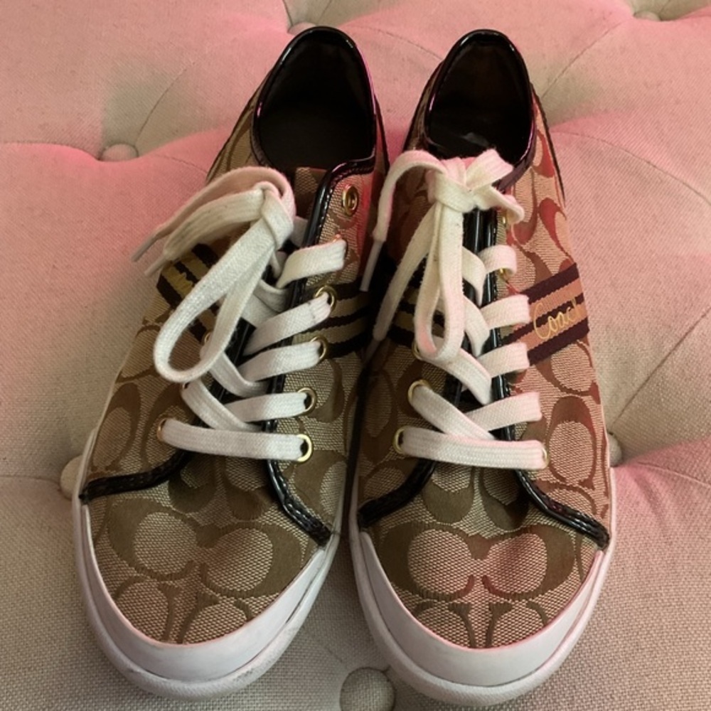 Coach Tan Monogram Lace-Up Sneakers SIZE 7